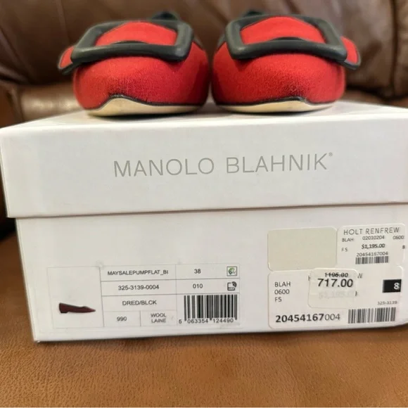 Manolo Blahnik Scarlet Red Pumps with Black Accents - Picture 4 of 5